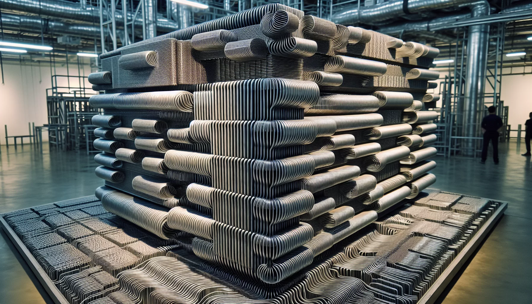 Eine künstlerische Darstellung eines Plattenwärmetauschers in einem Heizungs- und Kühlsystem