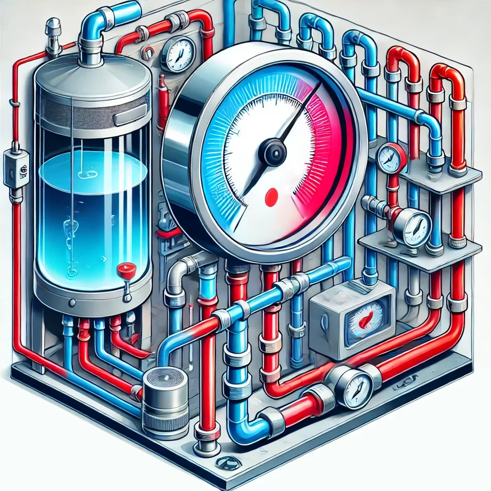 Illustration von abfallendem Wasserdruck im Heizungssystem