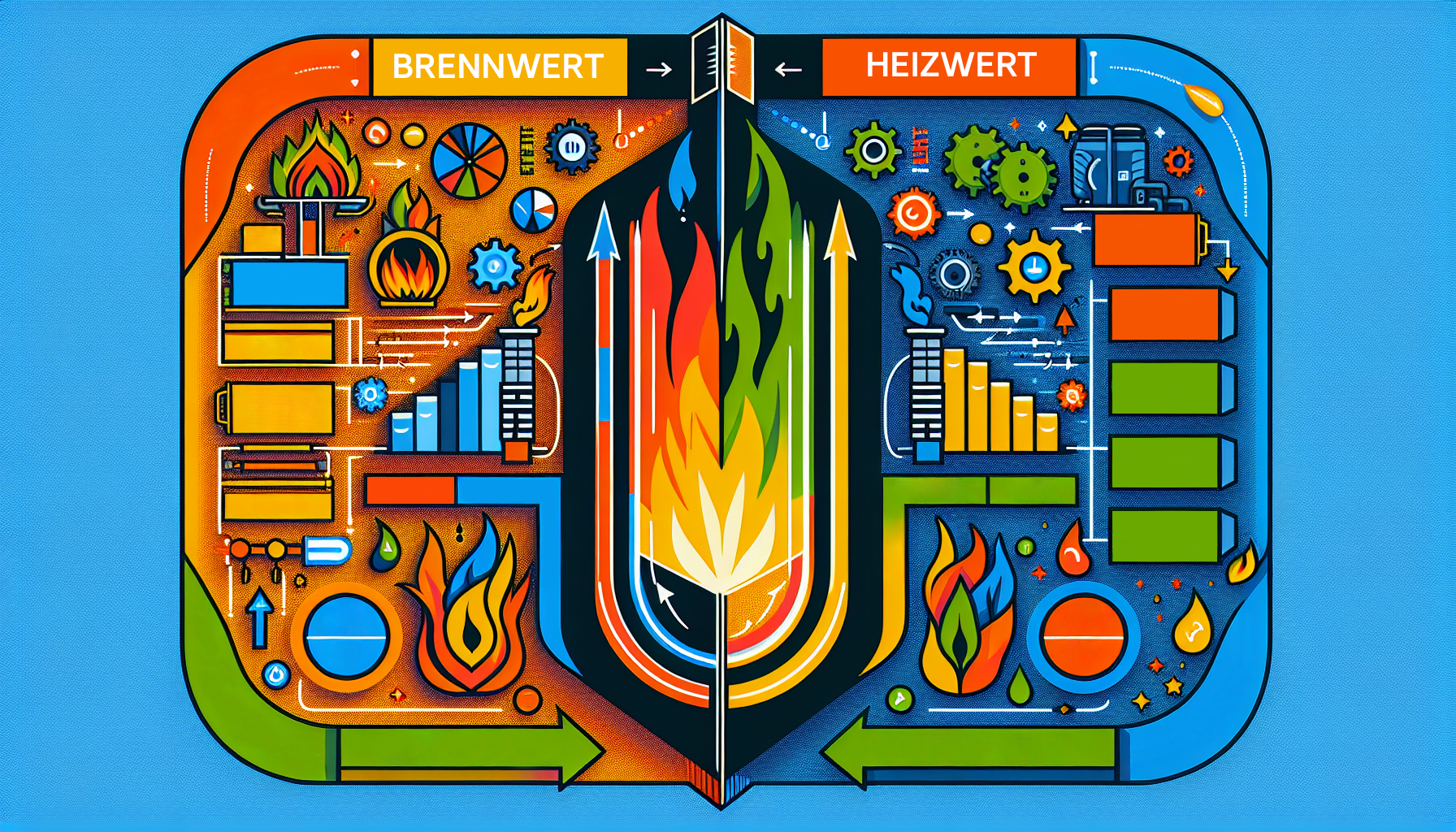 Eine schematische Darstellung des Brennwerts und Heizwerts von Brennstoffen.