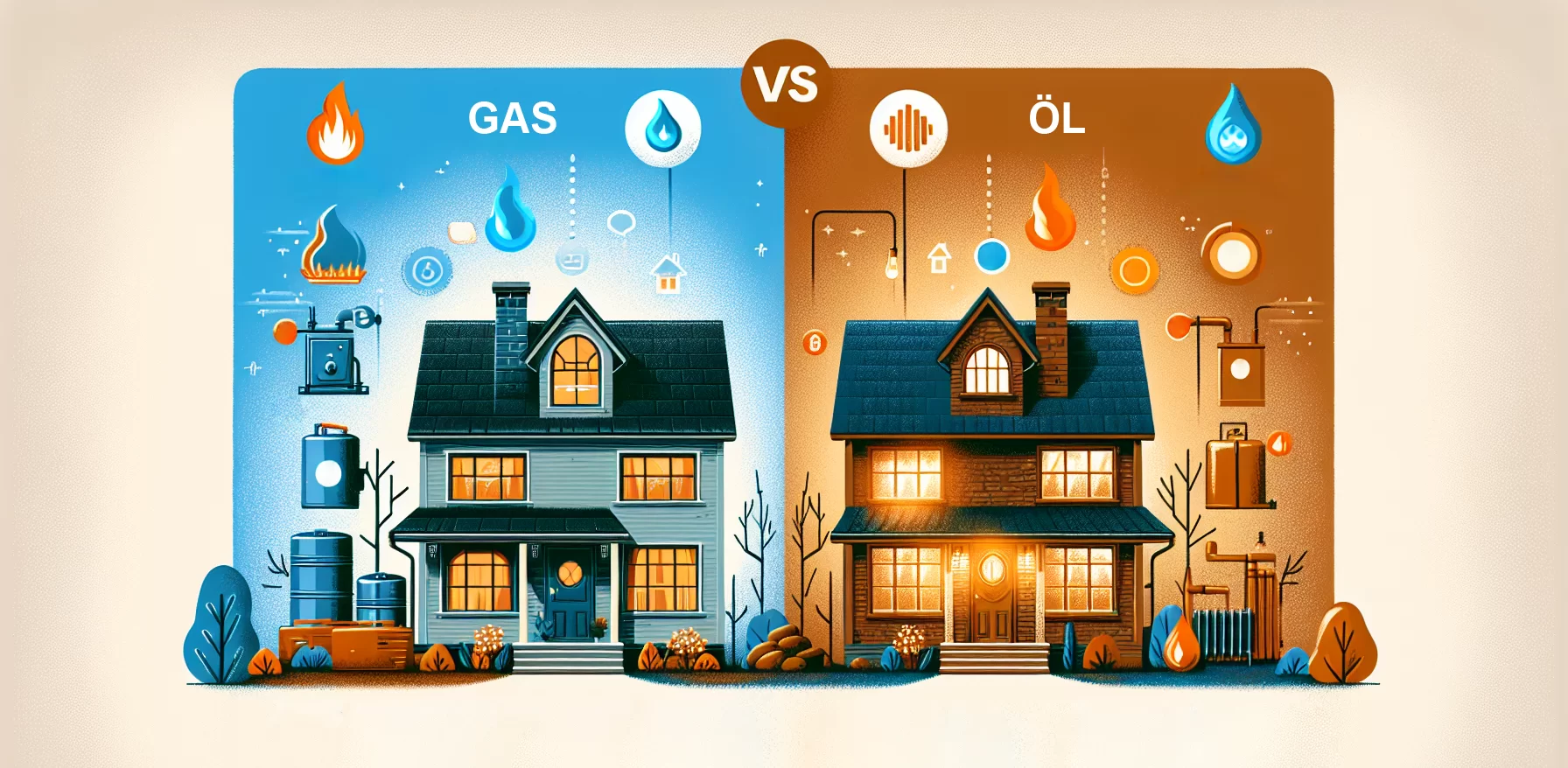 Vergleich zwischen Gasheizung und Ölheizung, der die Vor- und Nachteile beider Heizsysteme zeigt.