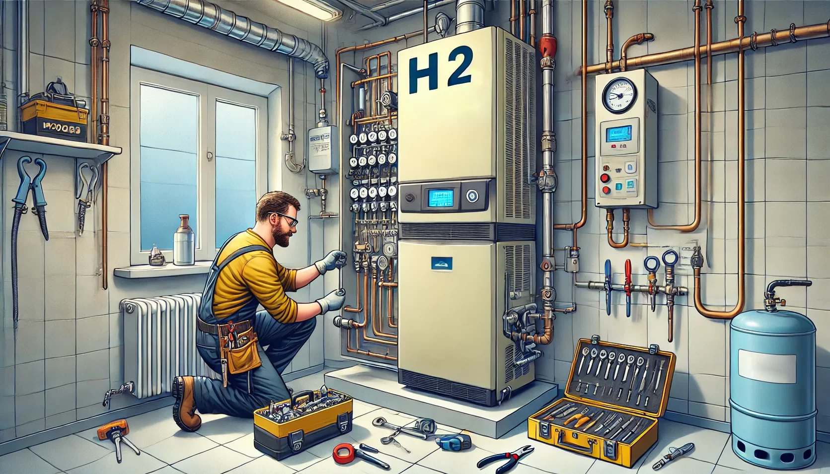 Eine Gasheizung, die auf Wasserstoff umgerüstet wird.