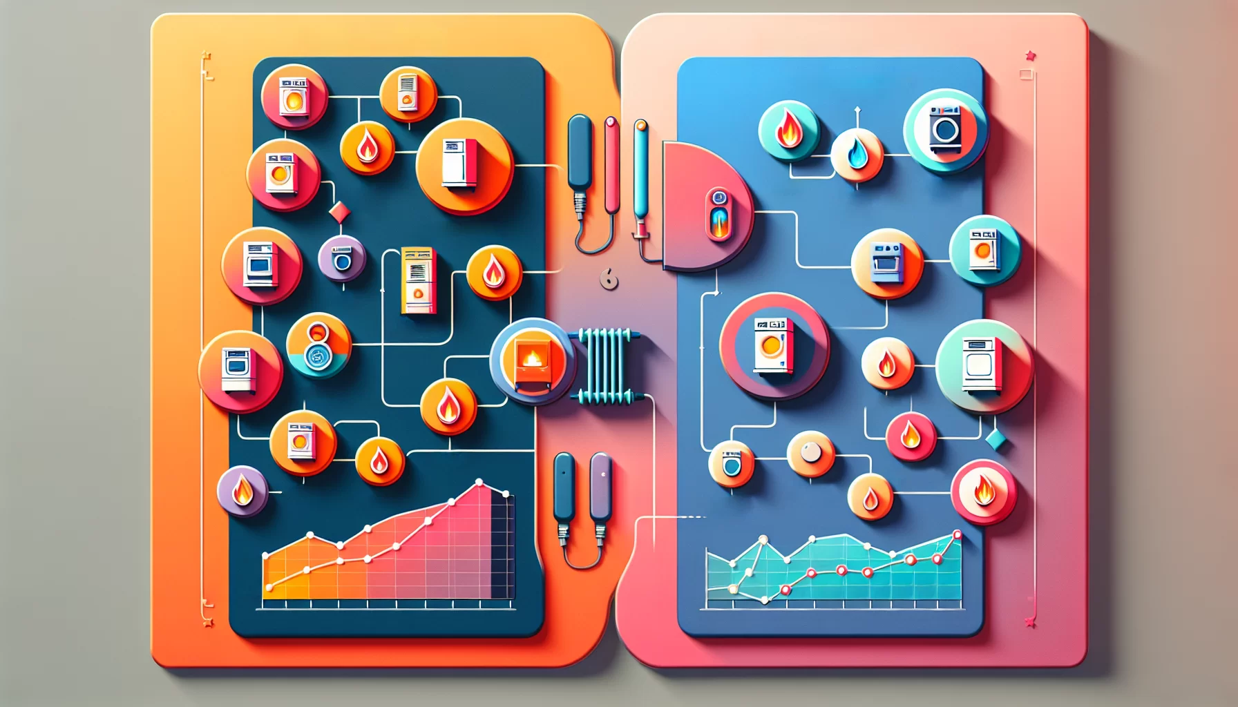 Ein Vergleichsdiagramm der Kosten für Gasheizungen und Elektroheizungen.