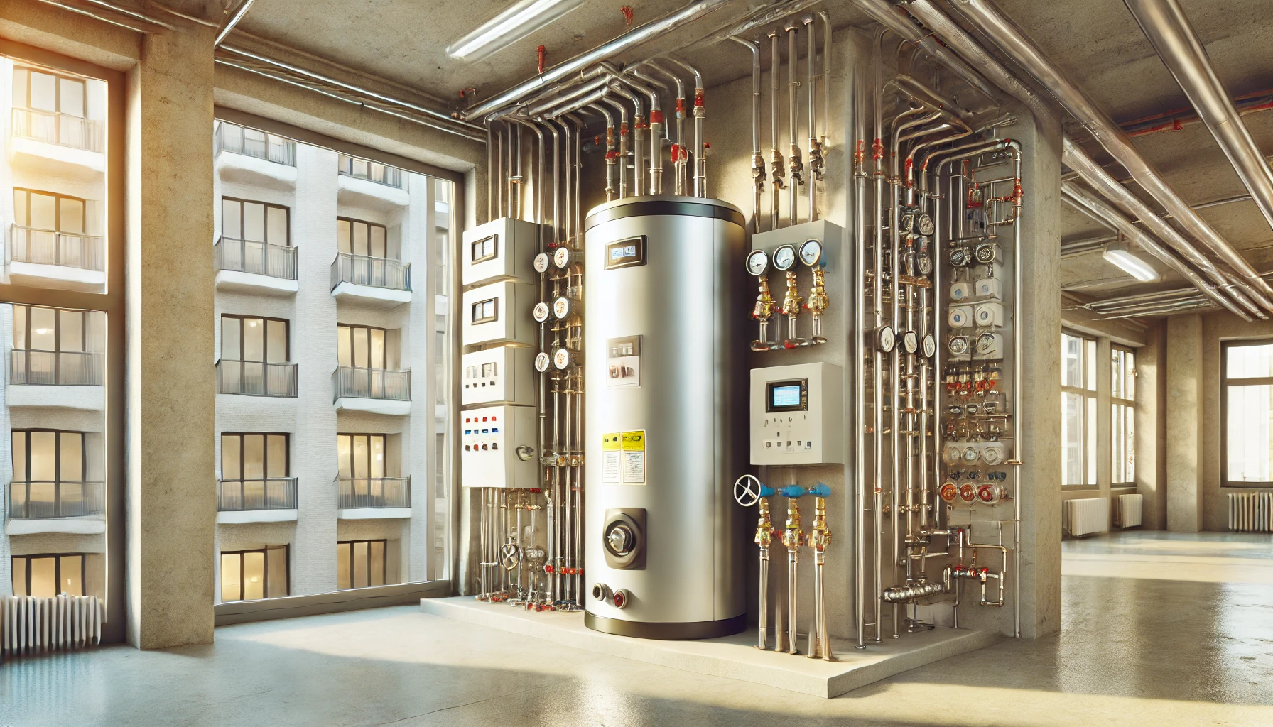 Diagramm zur Warmwasserbereitung in einem Wohngebäude.