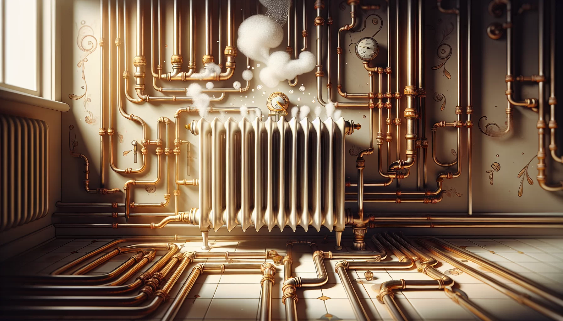 Illustration einer Gasheizung, die entlüftet wird, um Luft im Heizkörper zu entfernen.