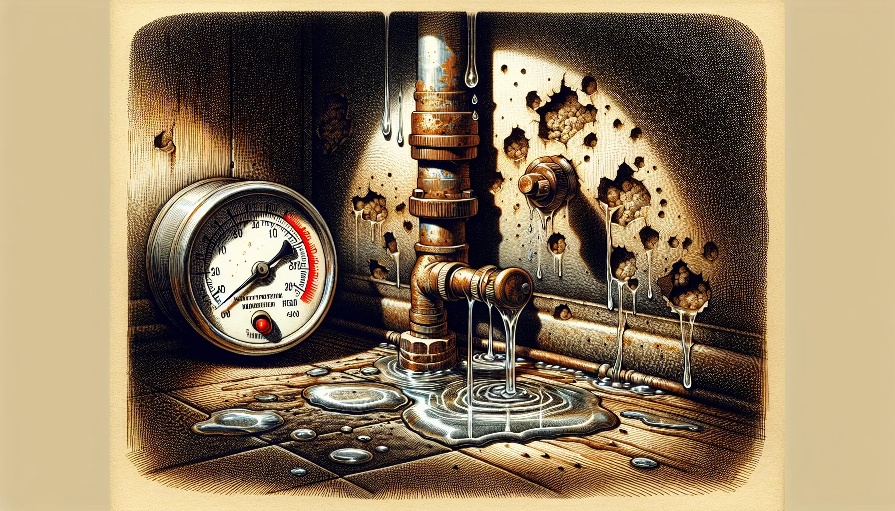 Anzeichen für Wasserverlust bei Gasheizungen, wie tropfendes Wasser und feuchte Stellen.