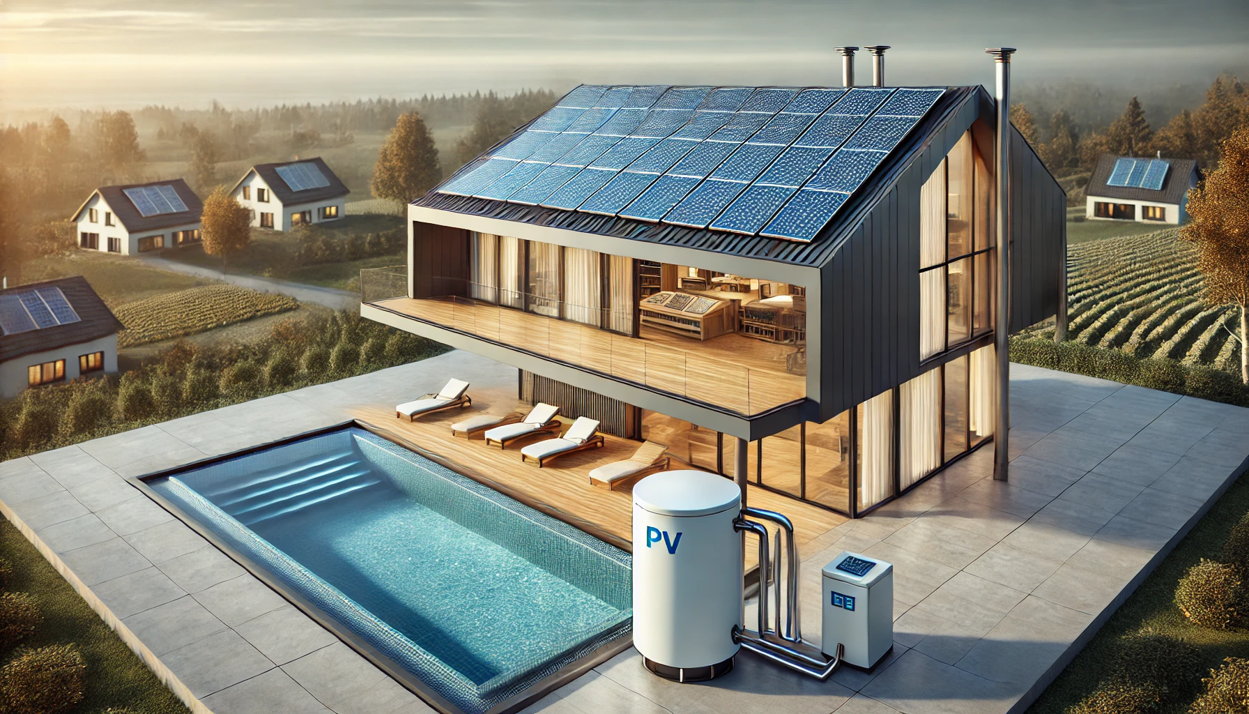 Ein Diagramm, das zeigt, wie Warmwasser mit Photovoltaik erzeugt wird, einschließlich der Nutzung von PV-Strom.