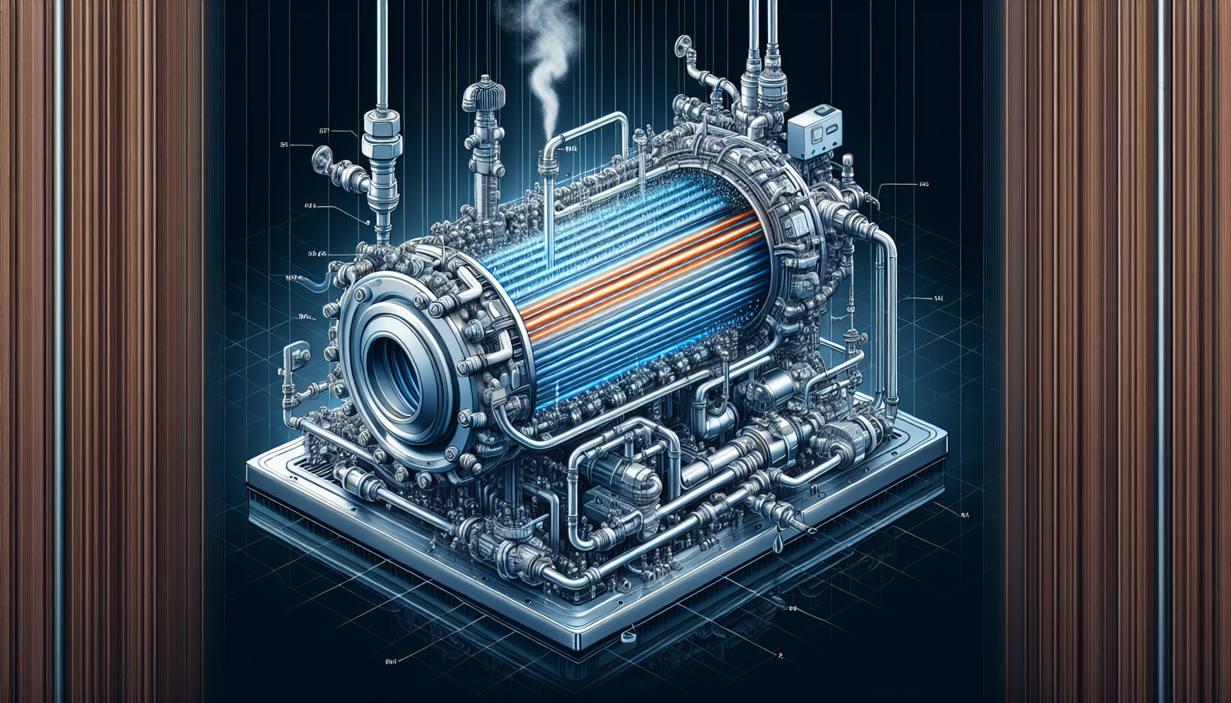 Eine schematische Darstellung eines Flansch-Heizstabs, der in ein Heizungswasser-System integriert ist.