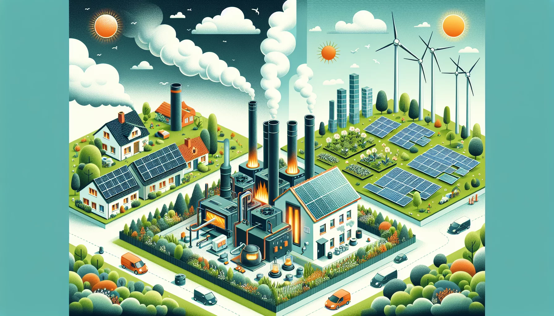 Umweltaspekte von Gasheizung und Fernwärme, mit Fokus auf erneuerbare Energien.