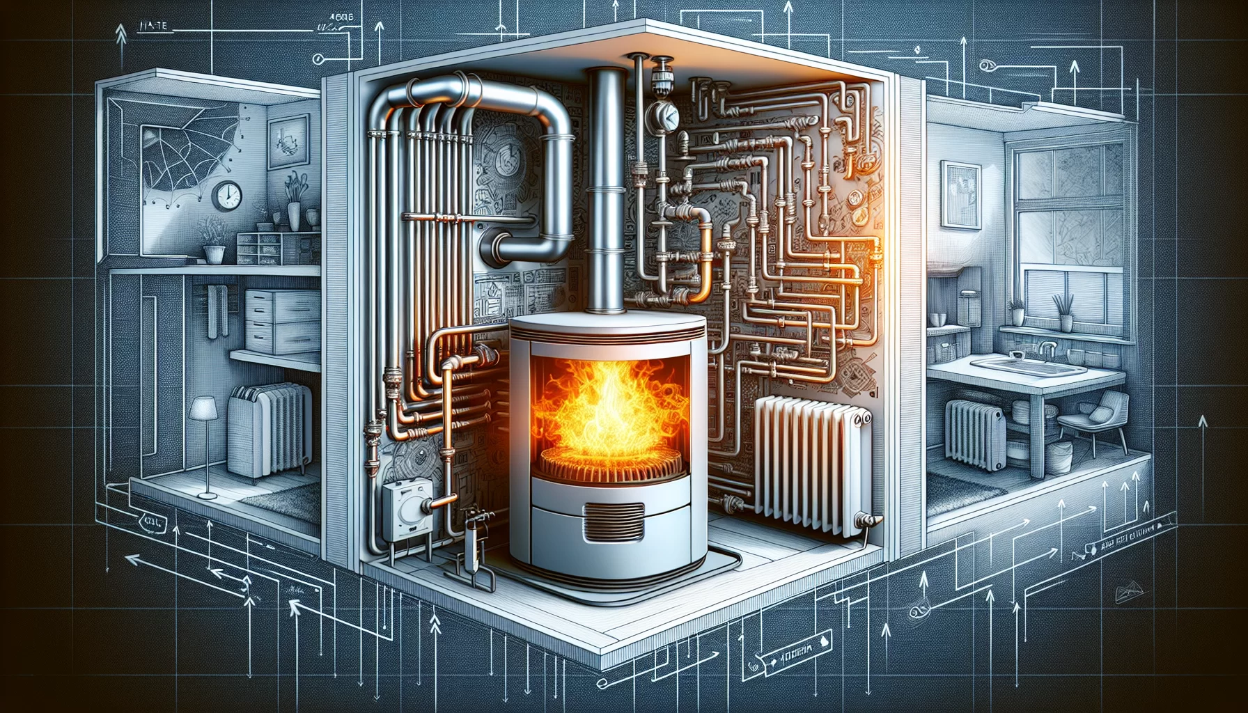 Funktionsweise einer Gaszentralheizung mit Brennwerttechnik.