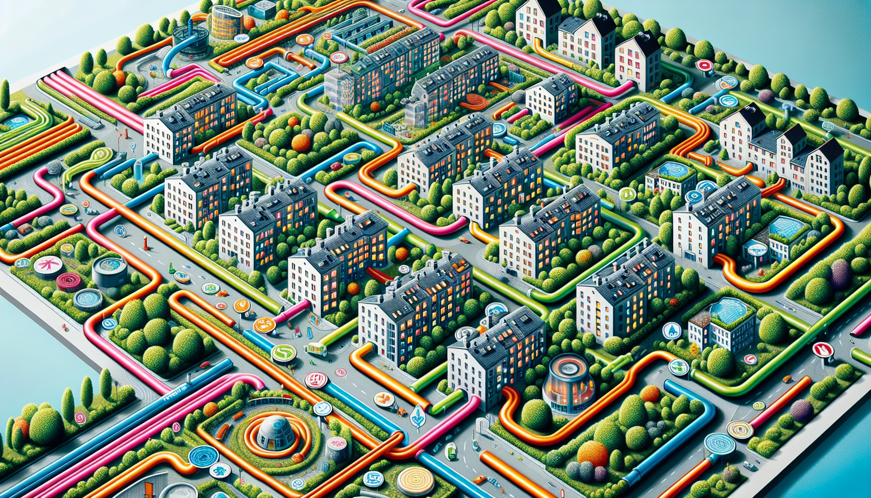 Ein schematisches Diagramm eines Nahwärmenetzes in München.