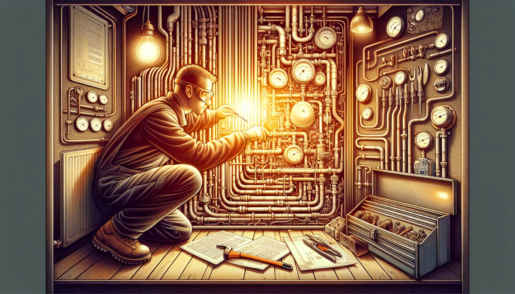 Ein Bild, das einen Fachmann zeigt, der eine Gasheizung inspiziert.