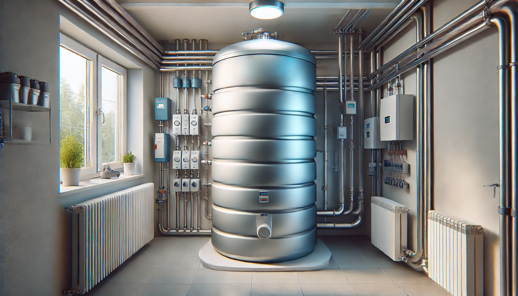 Ein Warmwasser-Schichtenspeicher in einem Haus.
