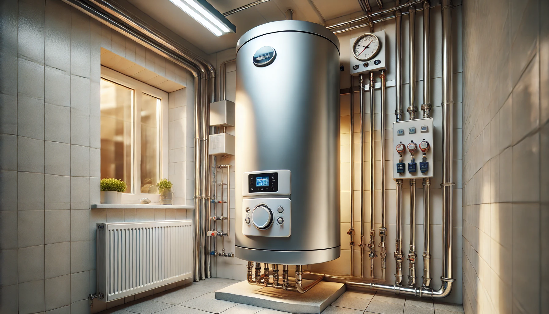 Ein schematisches Diagramm eines Boilers, das die Funktionsweise und die Komponenten zeigt.