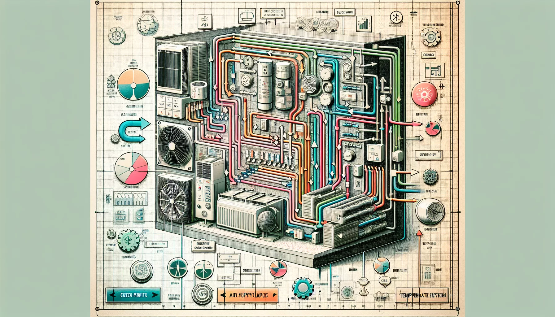 Ein schematisches Bild, das verschiedene technische Probleme bei Heizungen darstellt.