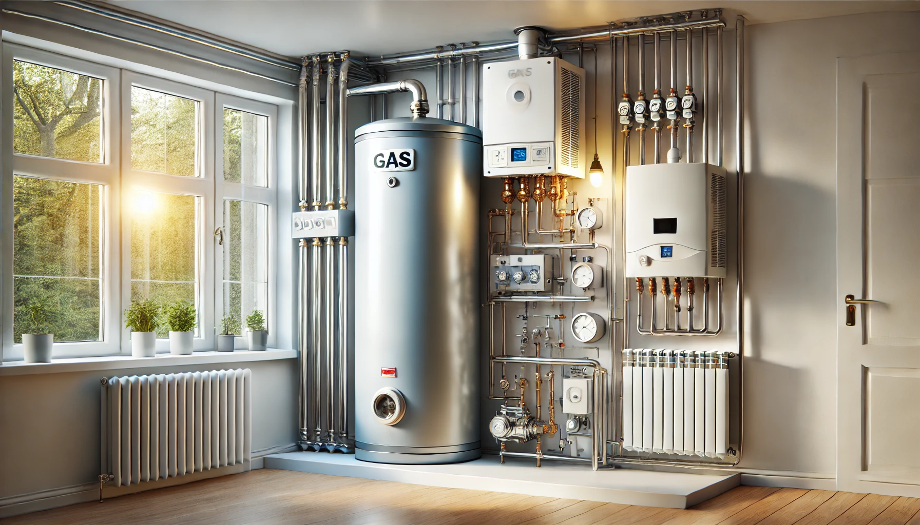 Grafik, die die Vorteile einer Gasheizung mit Warmwasserspeicher aufzeigt.