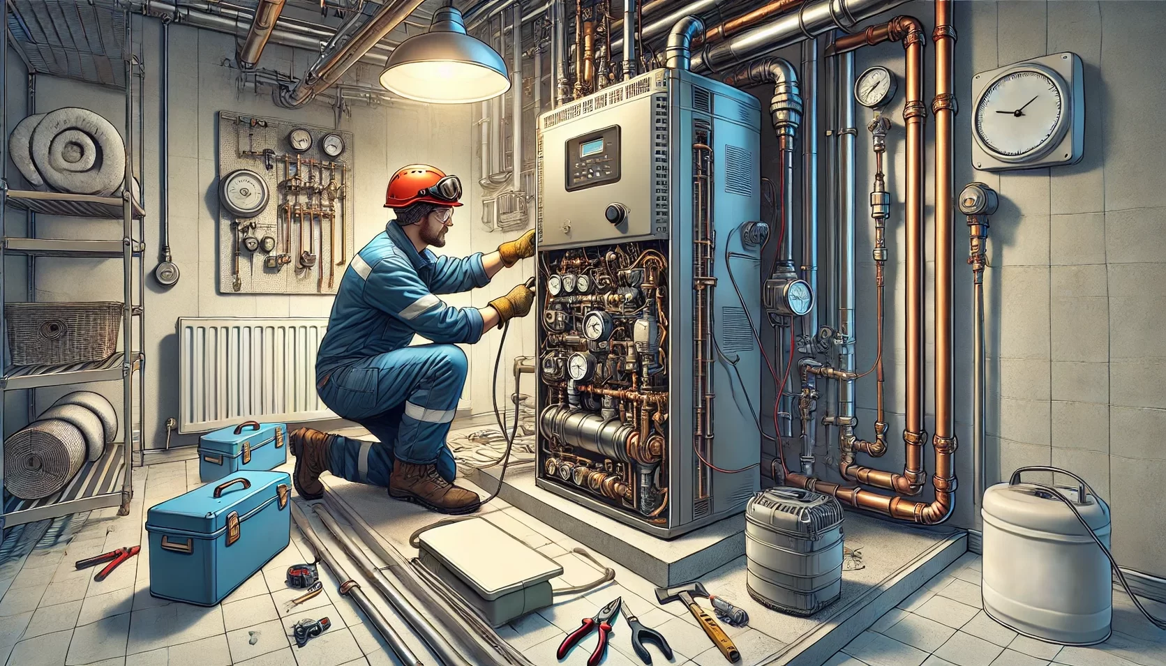 Ein Fachmann beim Austausch einer alten Ölheizung.