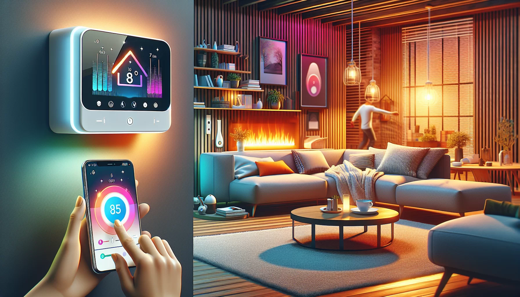 Darstellung moderner Technologien in der Heizungsregelung, einschließlich smarter Thermostate und Apps zur Heizungssteuerung.