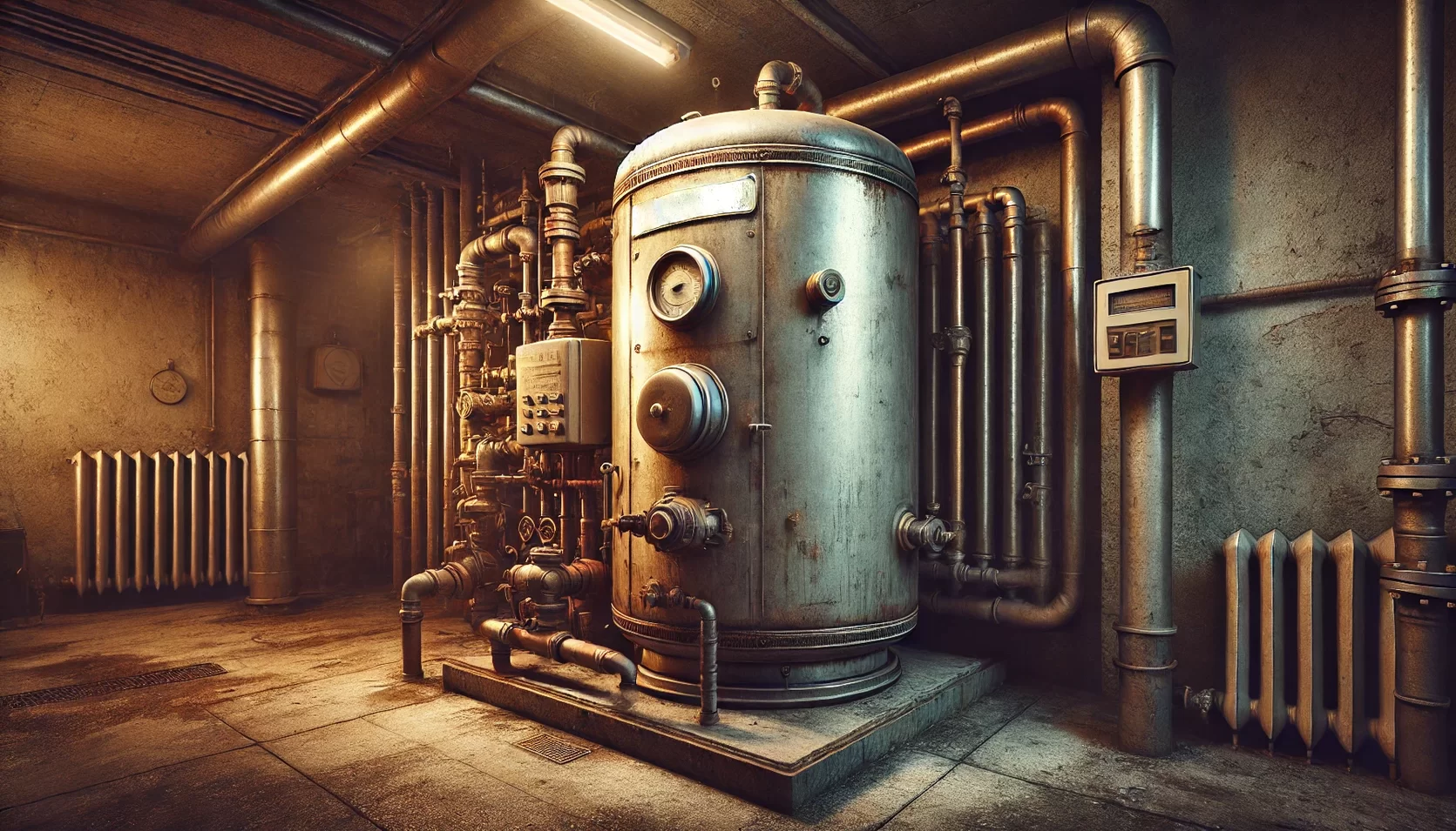 Eine alte Ölheizung die ausgetauscht werden muss.