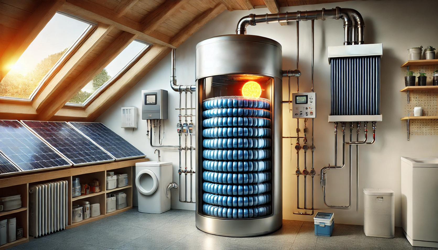 Ein Warmwasser-Schichtenspeichern in eine Solarthermie-Anlage.