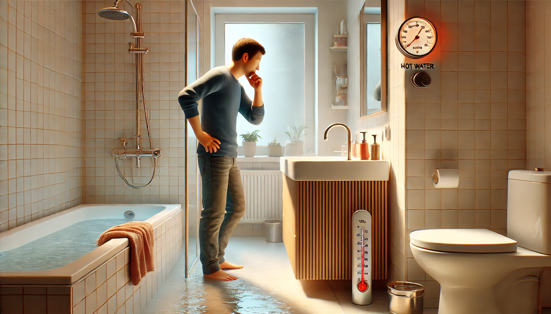 Warmwasserprobleme in der Wohnung, einschließlich defekter Wasserhähne und Heizungen.