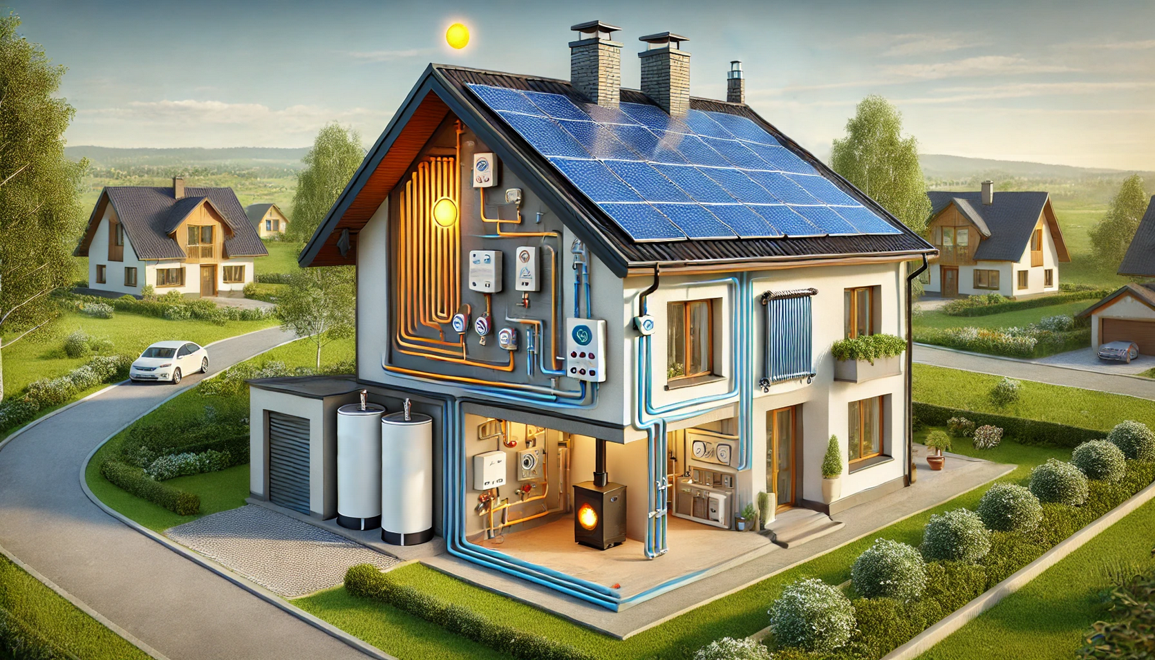 Funktionsweise einer Gasheizung mit Solarthermie.