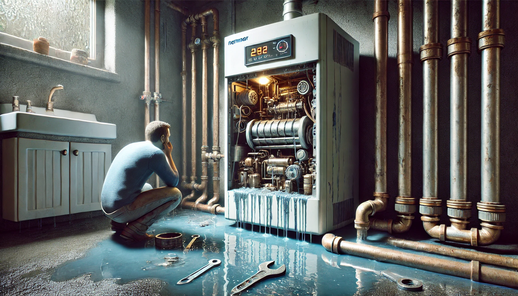 Mechanische Probleme beim Boiler, einschließlich undichter Stellen und defekter Heizstäbe.