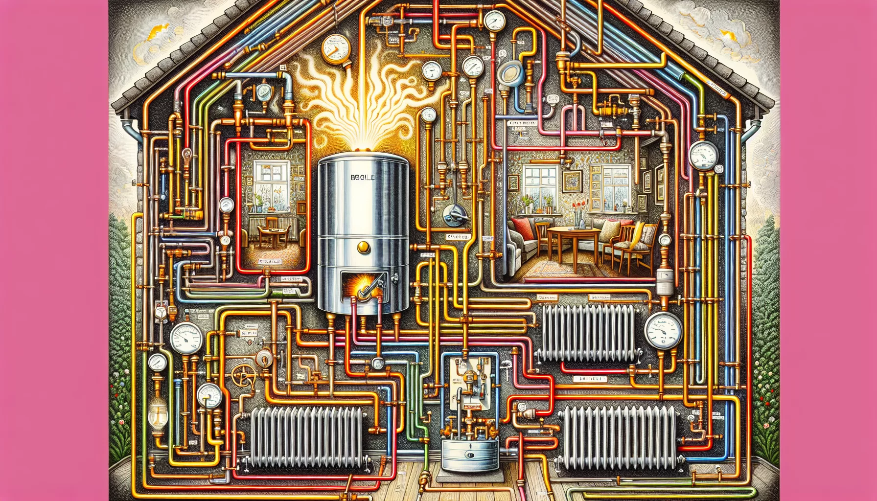 Eine schematische Darstellung einer Gaszentralheizung.