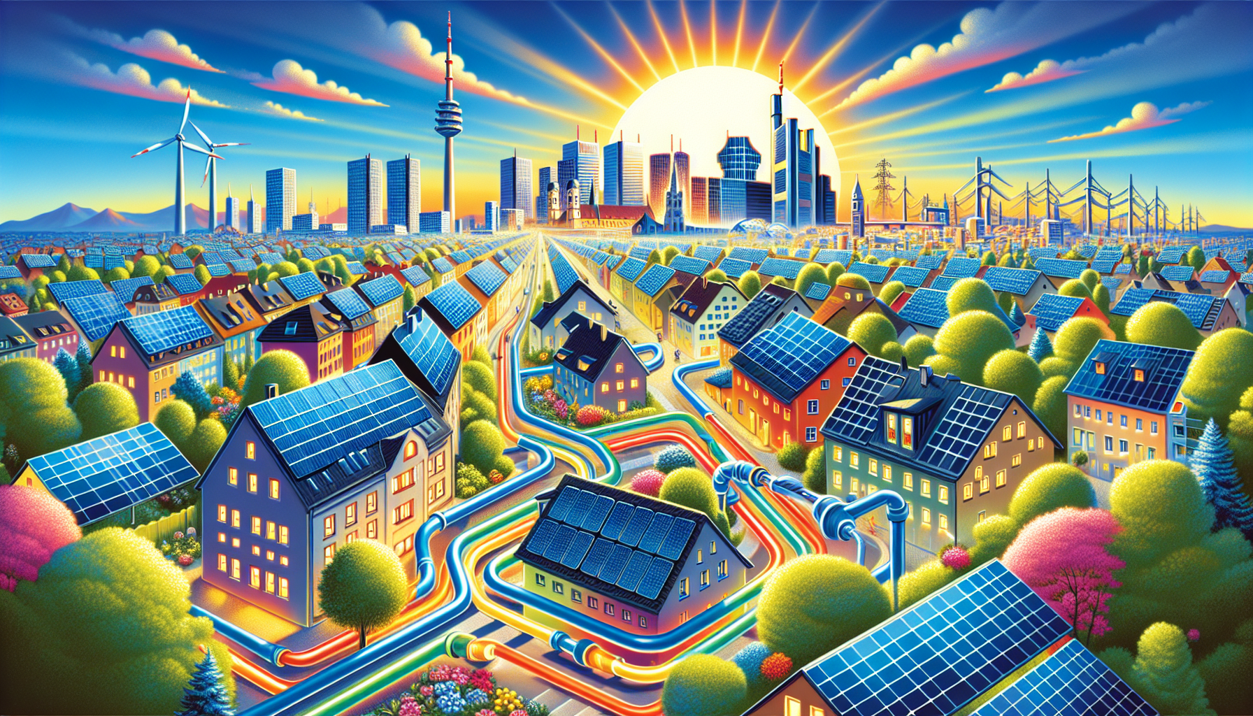 Illustration von solaren Nahwärmeprojekten in München.