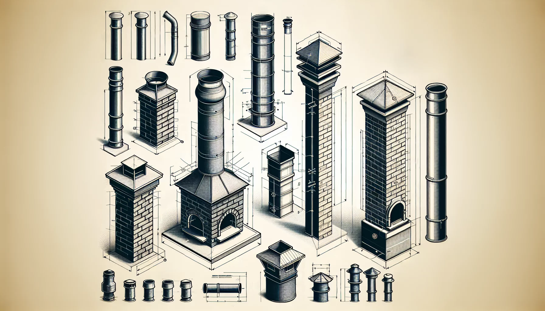 Technische Diagramme der Anforderungen an Schornsteine.