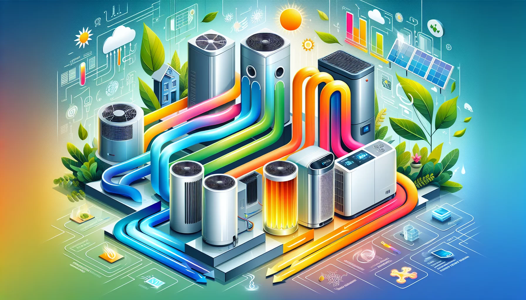 Alternative Heizsysteme, die Gasetagenheizungen ersetzen können, wie Wärmepumpen und Hybridheizungen.