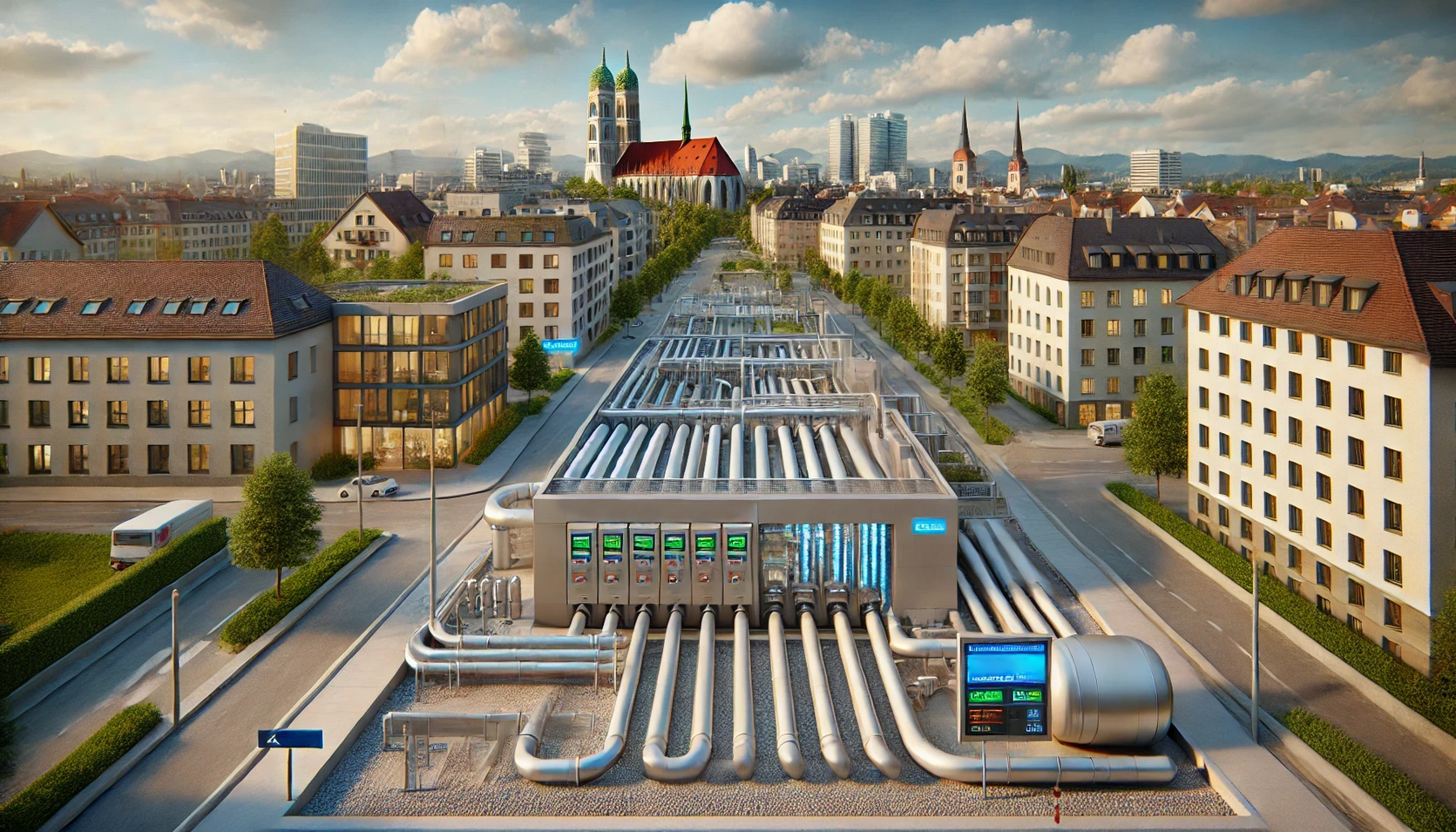 Eine schematische Darstellung des Fernwärmenetzes in München.