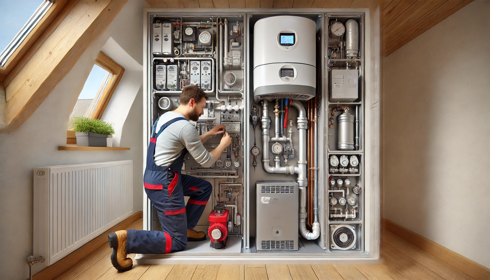 Eine grafische Darstellung der Modernisierung und Umrüstung einer Fernwärmeheizung in einem Mehrfamilienhaus.