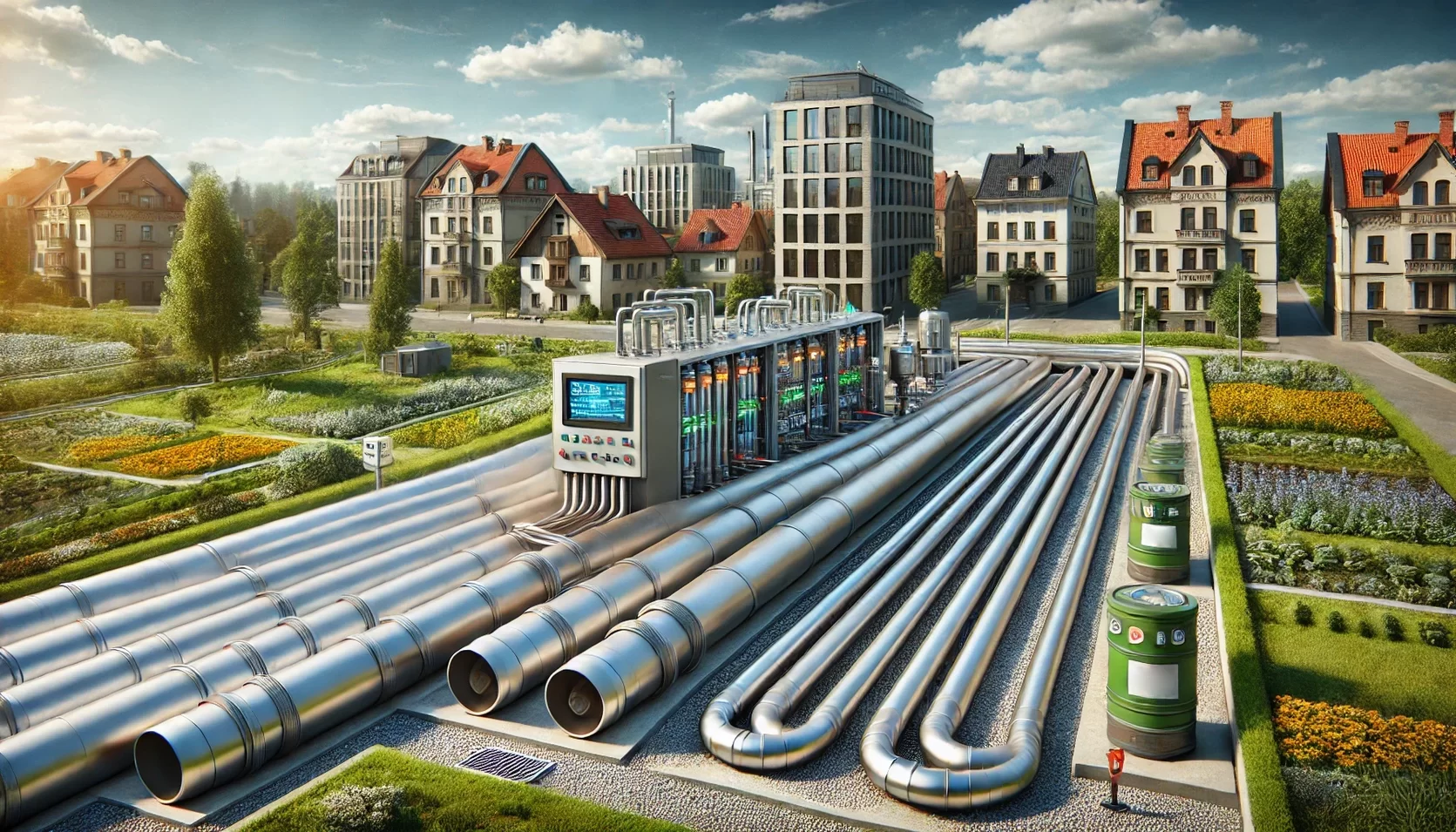 Eine Fernwärmeheizung, die mit Geothermie funktioniert. 