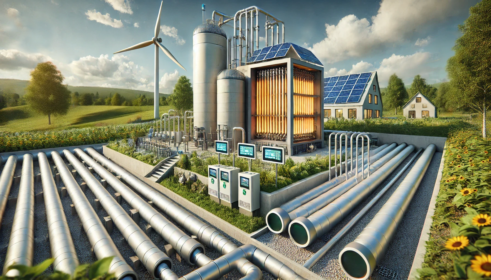 A district heating system that runs on renewable energy.