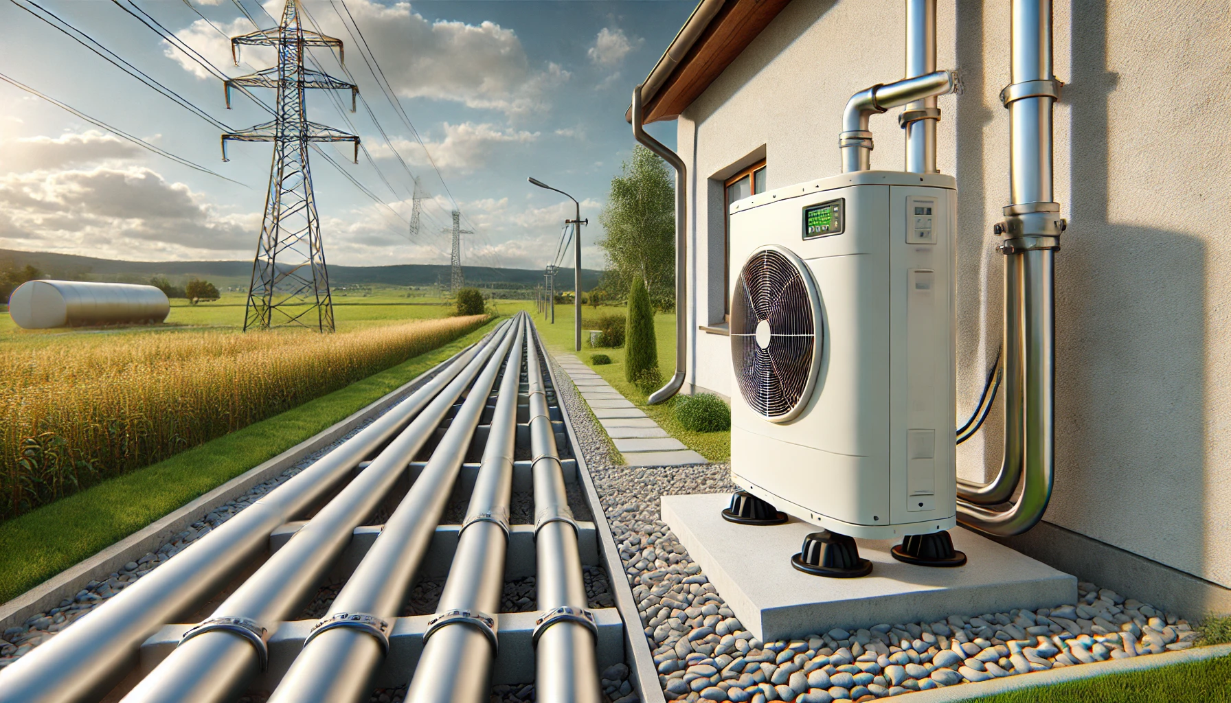 Eine kombinierte Darstellung von Fernwärme und Wärmepumpen in einem Heizsystem.