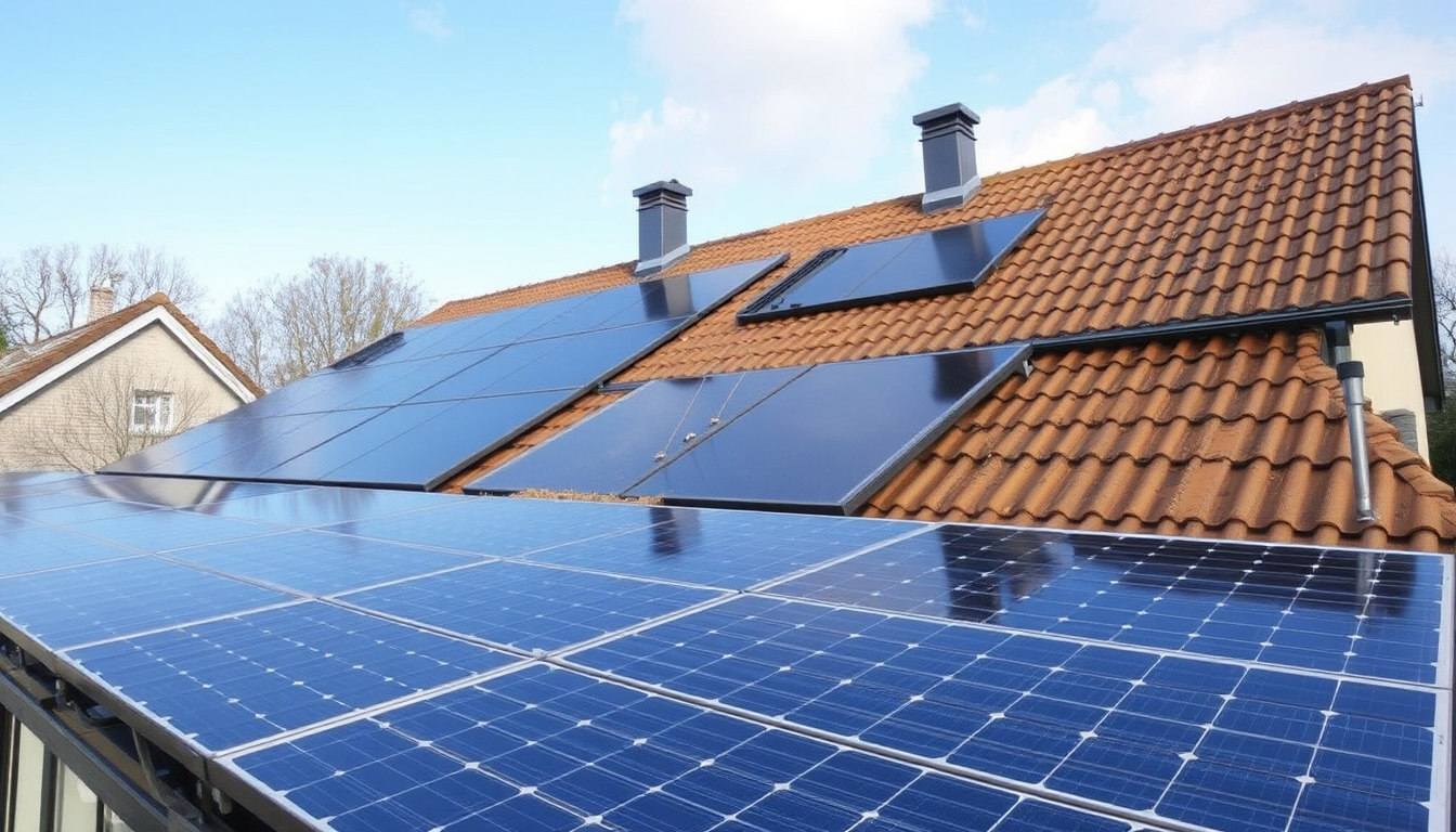 Eine Darstellung von Solaranlagen, die Solarstrom für Haushalte erzeugen.