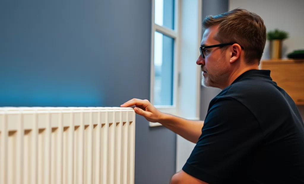 Hausbesitzer mit einem sauberen Heizkörper