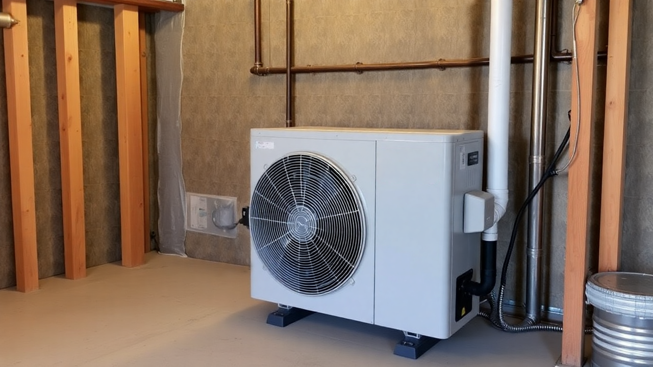 Eine Wärmepumpe in der Garage.