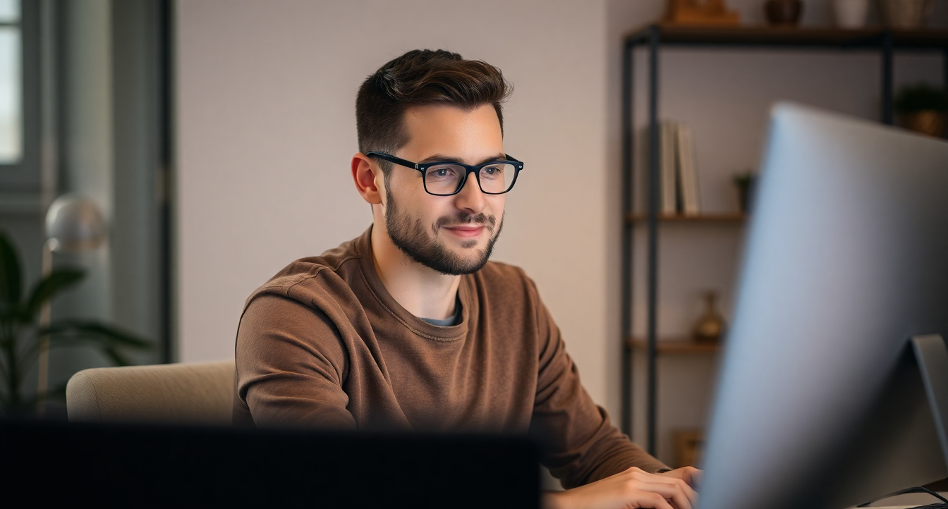 Ein Mann recherchiert Online JAZ-Rechner