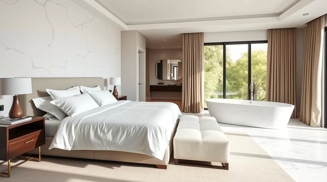 Ein modernes Bad en Suite mit stilvollem Design und einer Badewanne.