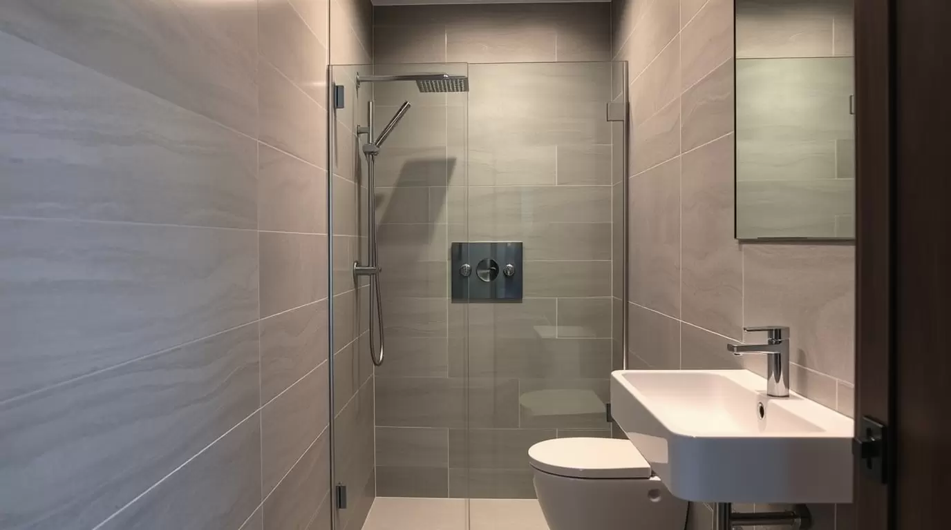 Großformatige Fliesen in einem kleinen Badezimmer