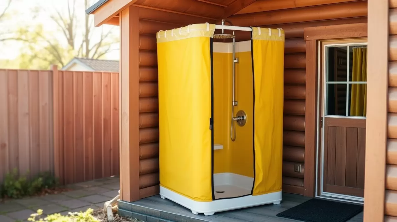 Eine mobile Dusche, die während einer Badsanierung eingesetzt wird.