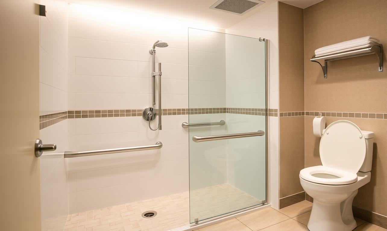 Ein modernes, seniorengerechtes Badezimmer mit barrierefreien Elementen.