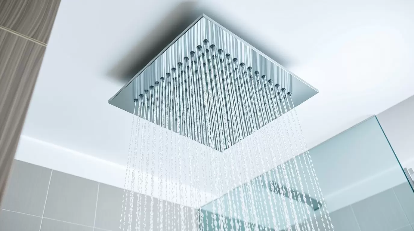 Eine Regendusche in perfekter Einbauhöhe für ein luxuriöses Duscherlebnis.