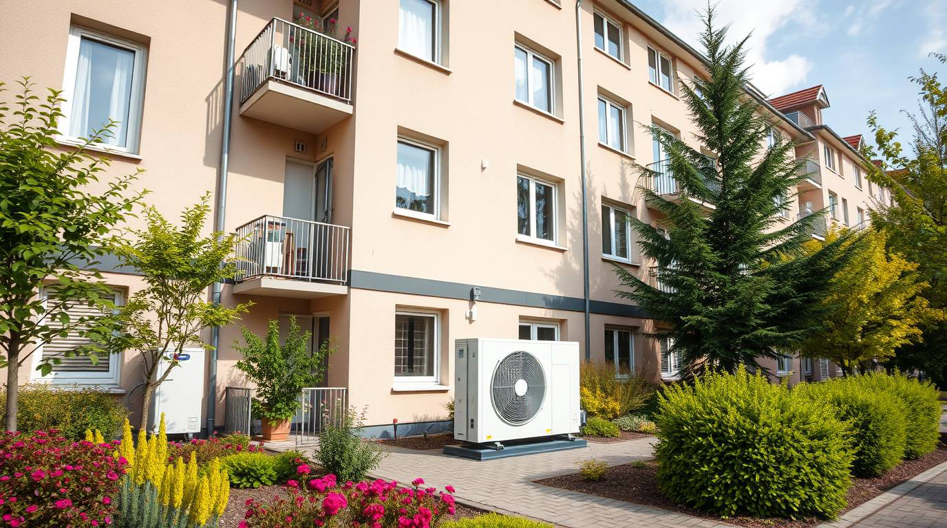 Eine Wärmepumpe in einem Mehrfamilienhaus.