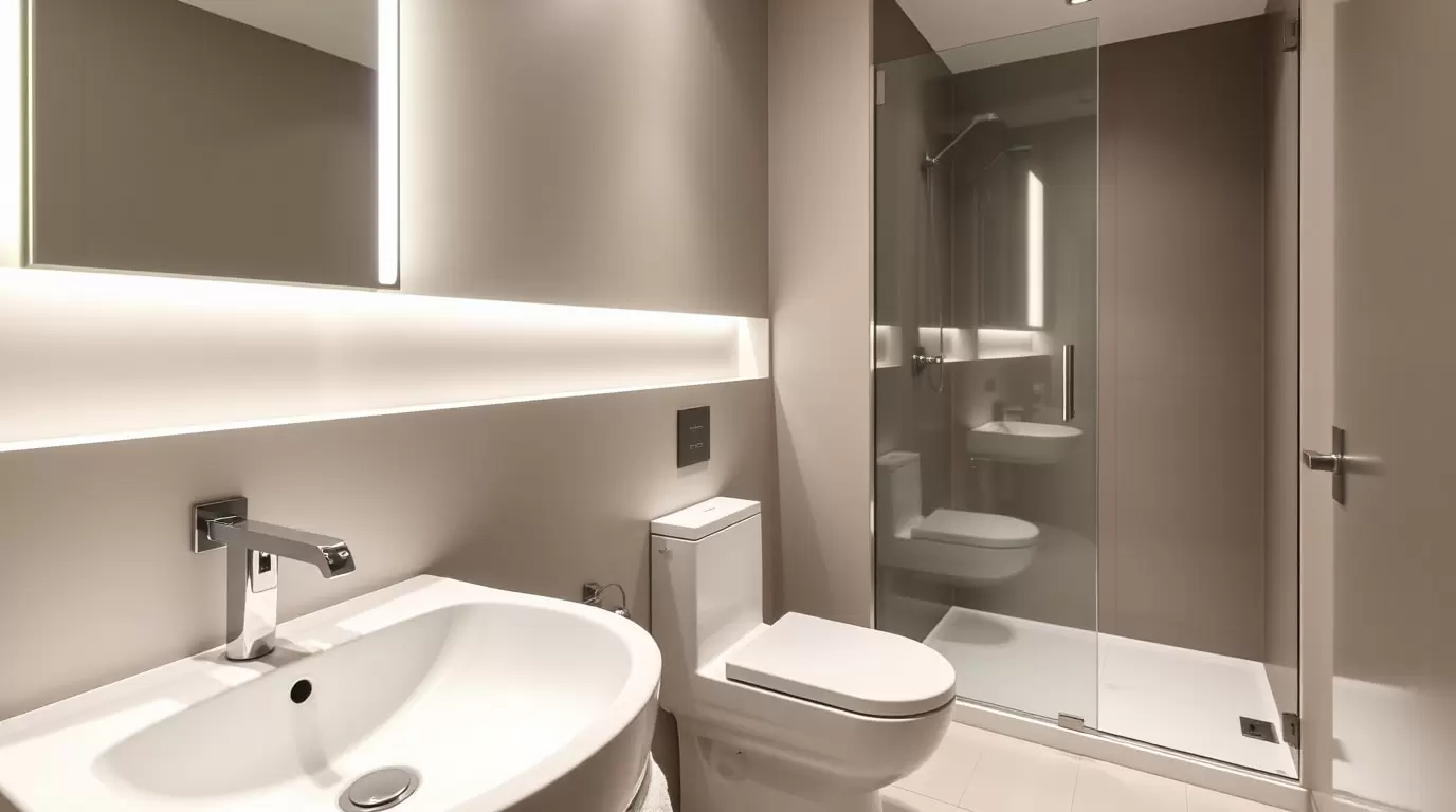 Mindestabstände für Sanitärobjekte im Badezimmer, einschließlich Waschbecken und Toiletten.