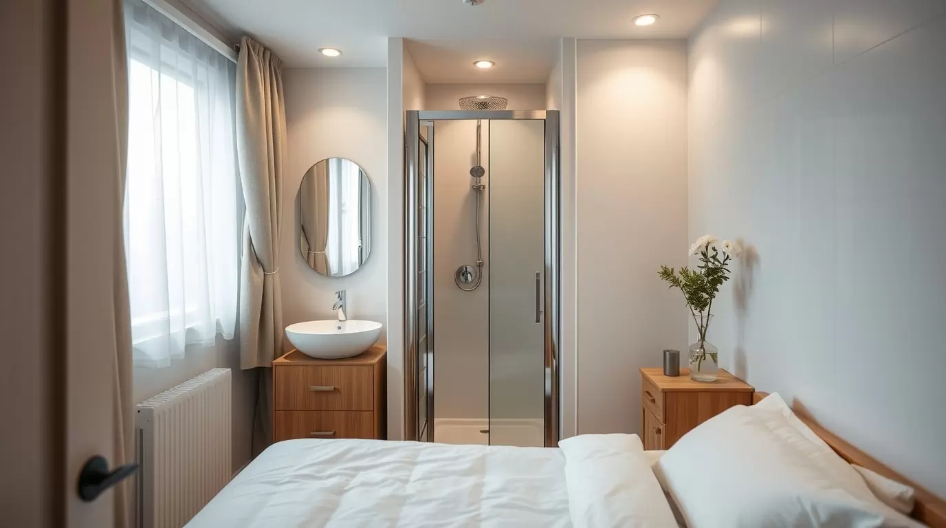 Planung eines „Bad en suite“ mit verschiedenen Gestaltungsmöglichkeiten.