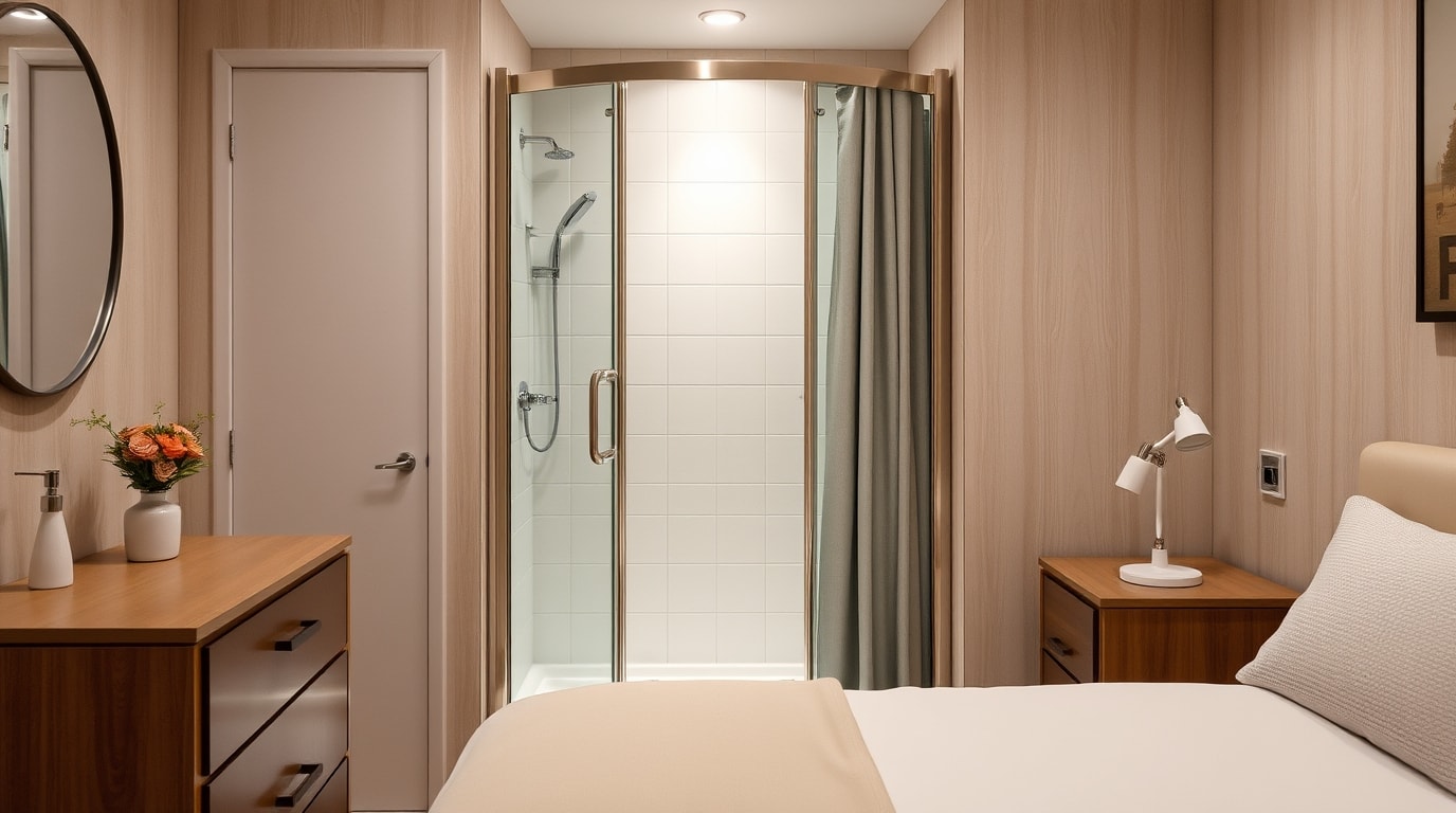 Gestaltungsideen für Schlafzimmer mit Dusche, die kreative Lösungen zeigen.