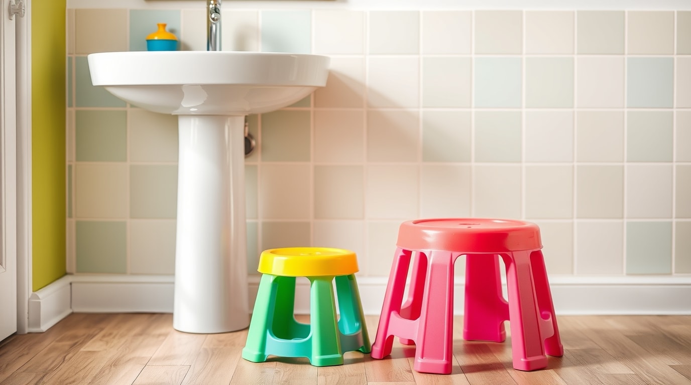 Kindgerechte Möbel und Accessoires in einem Badezimmer für Kinder.
