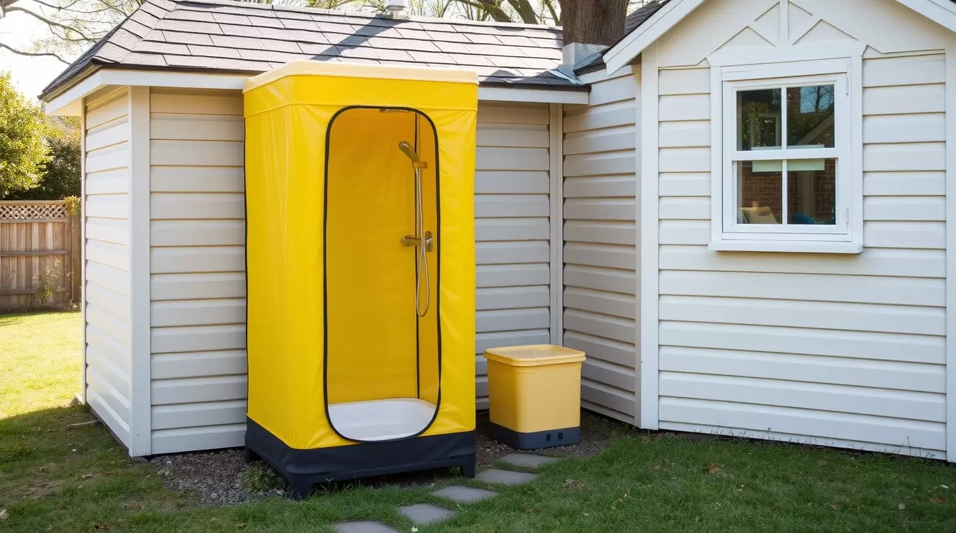 Mobile Dusche, die zum Mieten oder Kaufen angeboten wird.